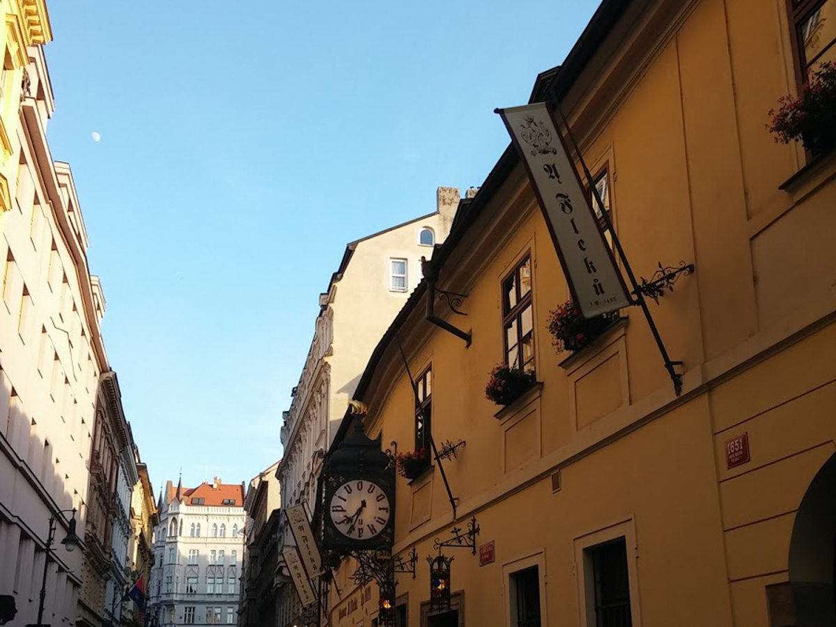 At the entrance to the old brewery U Fleků